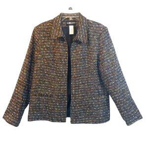 SAG HARBOR Women’s Multi Color Zip Up Tweed Jacket Blazer Coat Lined SZ 14